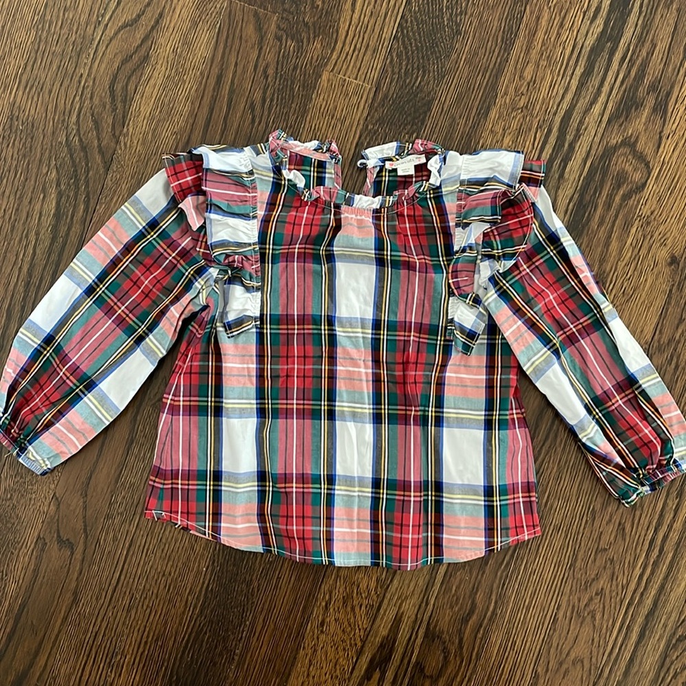 Crewcuts girls holiday plaid ruffle blouse size 6
